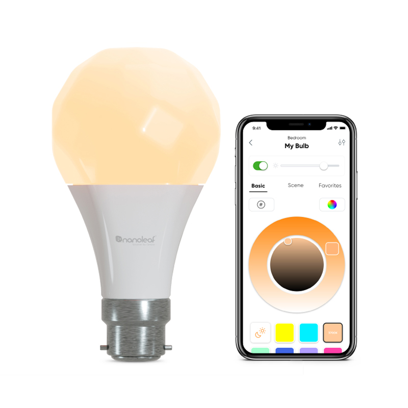 Nanoleaf Essentials Thread enabled color changing smart light bulb. 1 pack. Nanoleaf App. Similar to Wyze. HomeKit, Google Assistant, Amazon Alexa, IFTTT.